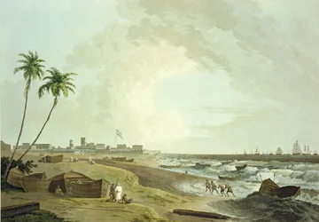 Sydostvy över Fort St. George, Madras, plansch 33 ur ”Oriental Scenery: Twenty Four Views in Hindoostan”, graverad av Thomas och William (1769-1837) Daniell, utgiven 1797